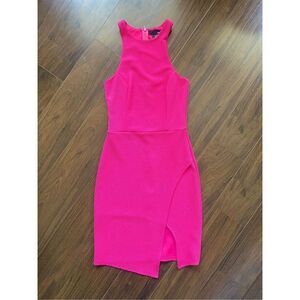 AQUA XS pink high neck bodycon slit mini dress